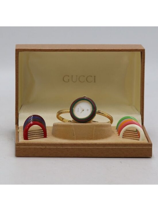 Gucci Accessories - Gucci Box Change Bezel 11 12 Quartz Bangle Watch White Dial
